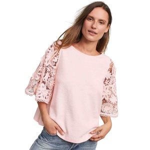 EUC Anthropologie Eri + Ali Pink Floral Samara Lace Top- Size Medium